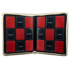 Ultra Pro Vivid Deluxe 9-Pocket Zippered PRO-Binder -Card Game Accessories Shop 15934 9Pkg Zip Vivid Deluxe PB Red open front