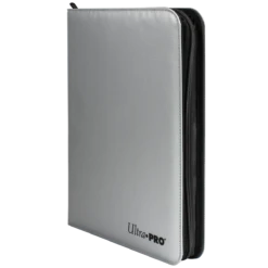 Ultra PRO 9-Pocket Zippered PRO-Binder: Silver Made With Fire Resistant Materials -Card Game Accessories Shop 15945 9Pkt ZipPB FireResist Angle